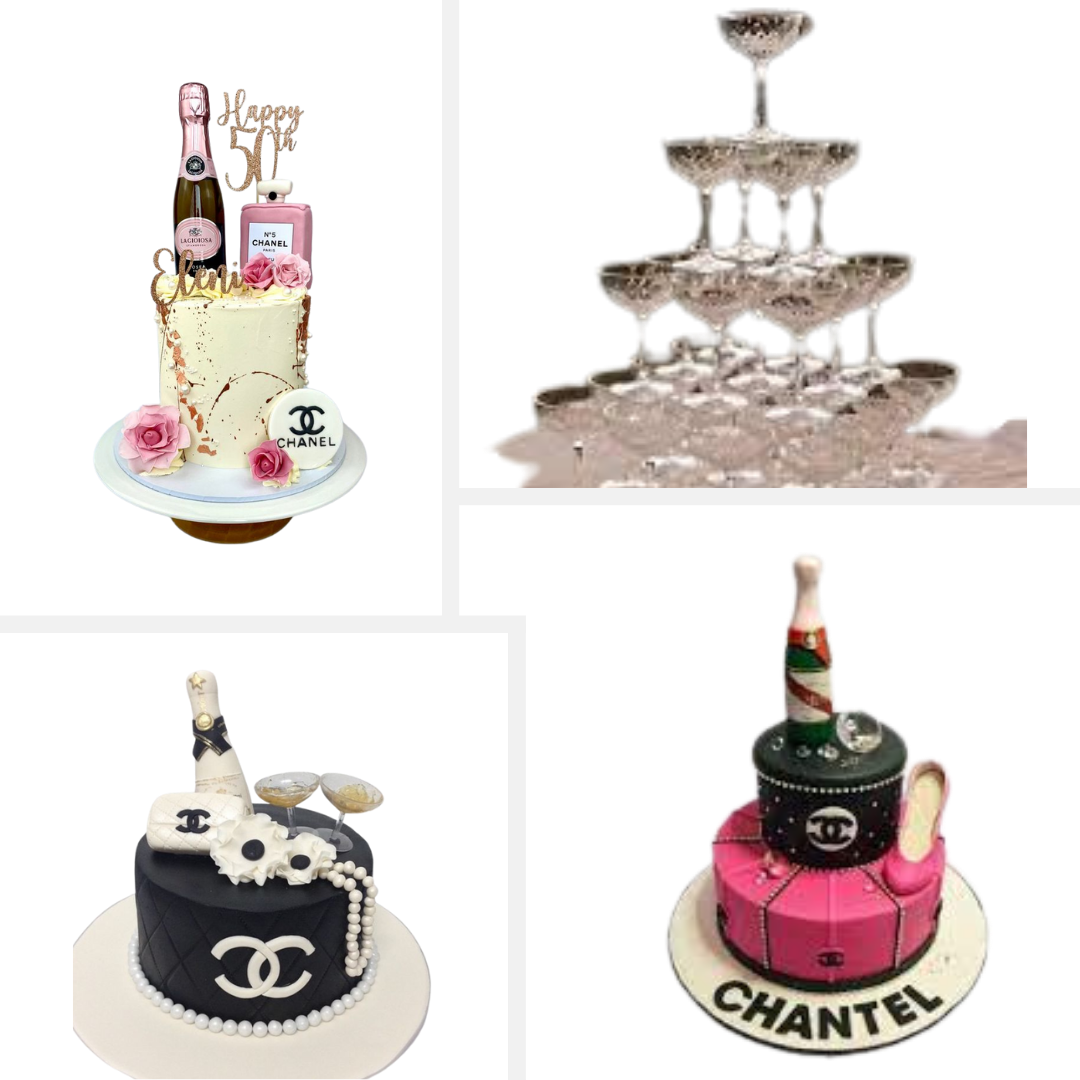 Trendy Chanel Cakes: Runway-Inspired Dessert Delights Champagne Glass Tower Cake