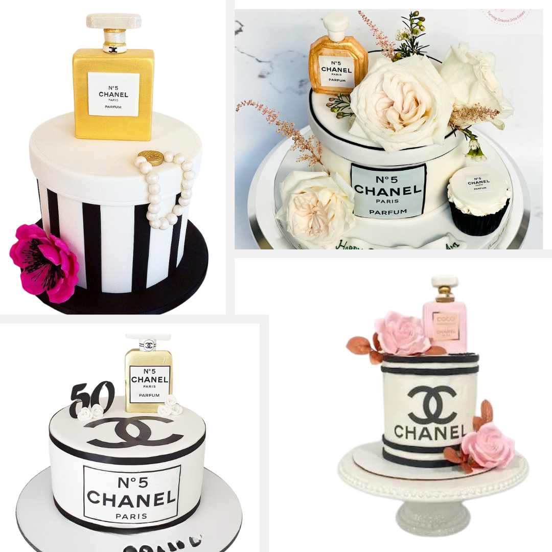 Gâteaux Chanel tendance : délices de desserts inspirés des défilés Gâteau bouteille de parfum Chanel n°5