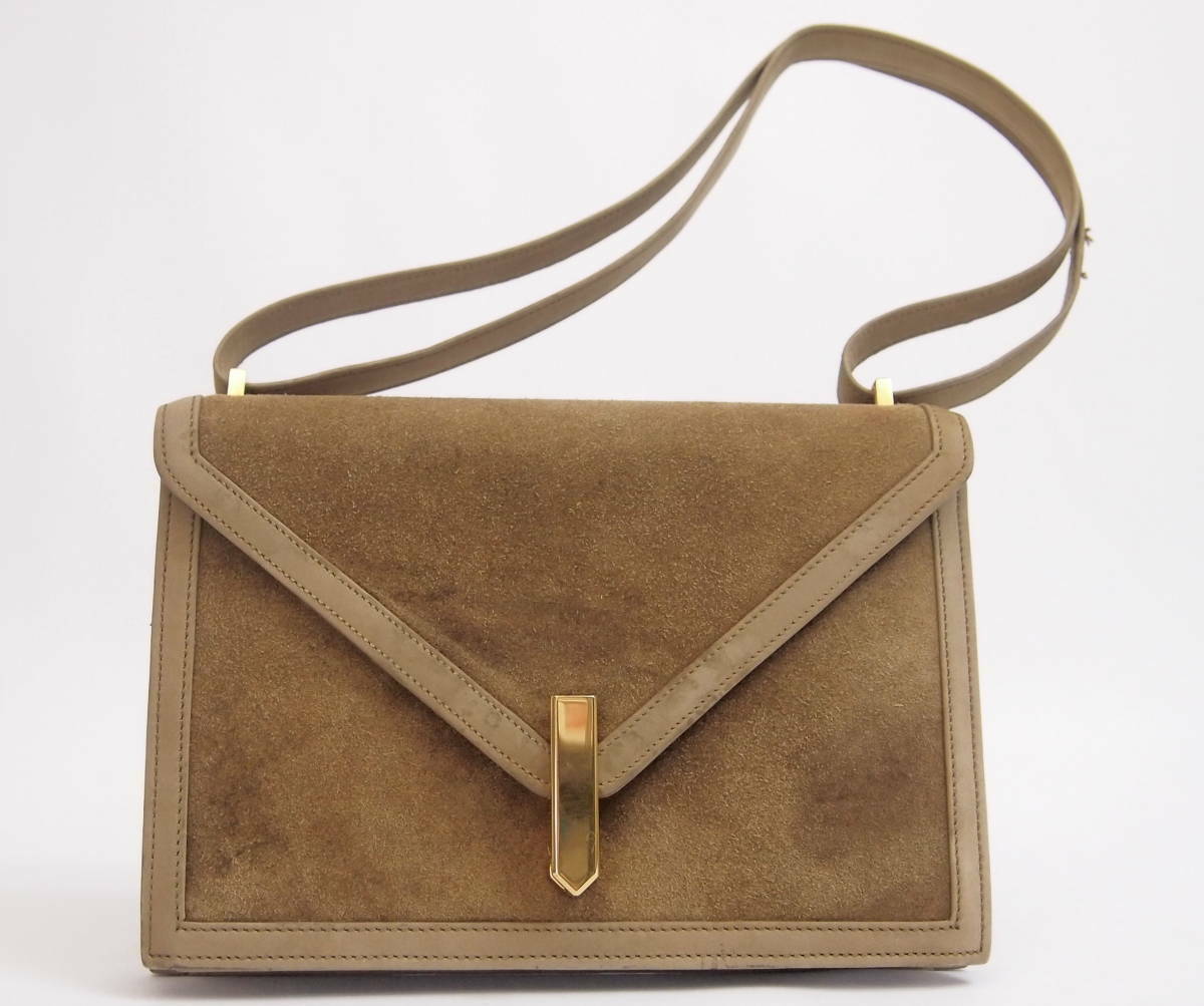 Vintage 1974 Hermes New Jimmys Dobris Suede Khaki Color Shoulder Bag Rare
