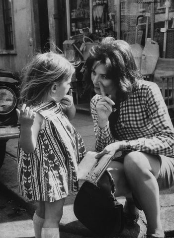 Vanessa Redgrave and her daughter on set of the film "Blow-Up", 1966