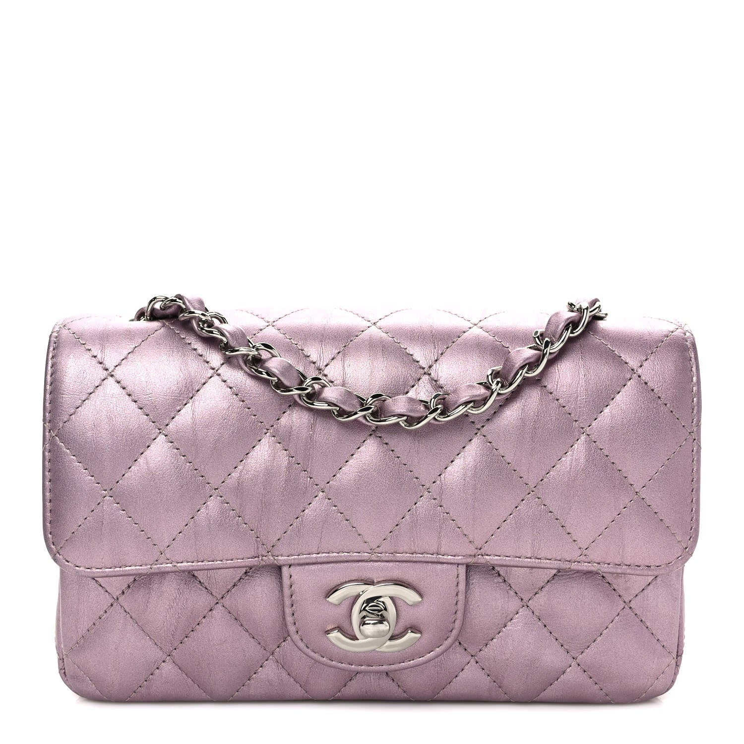 chanel Metallic Calfskin Quilted Mini Rectangular Flap