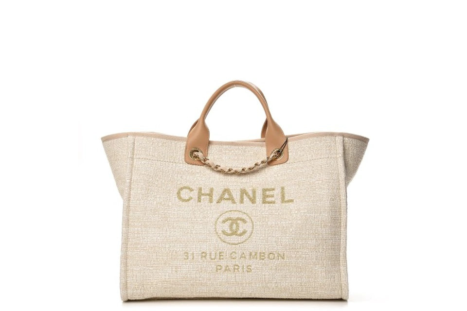 CHANEL LIGHT GREY CANVAS SMALL DEAUVILLE TOTE - My Luxury Bargain Turkey