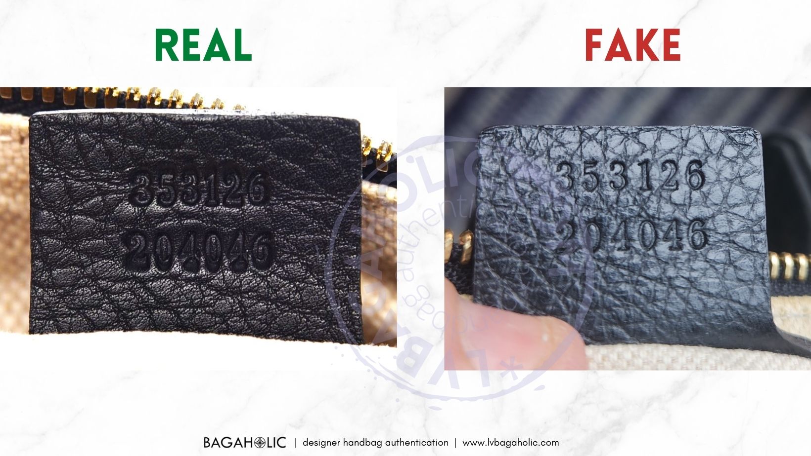 how to spot a fake gucci bag fonts