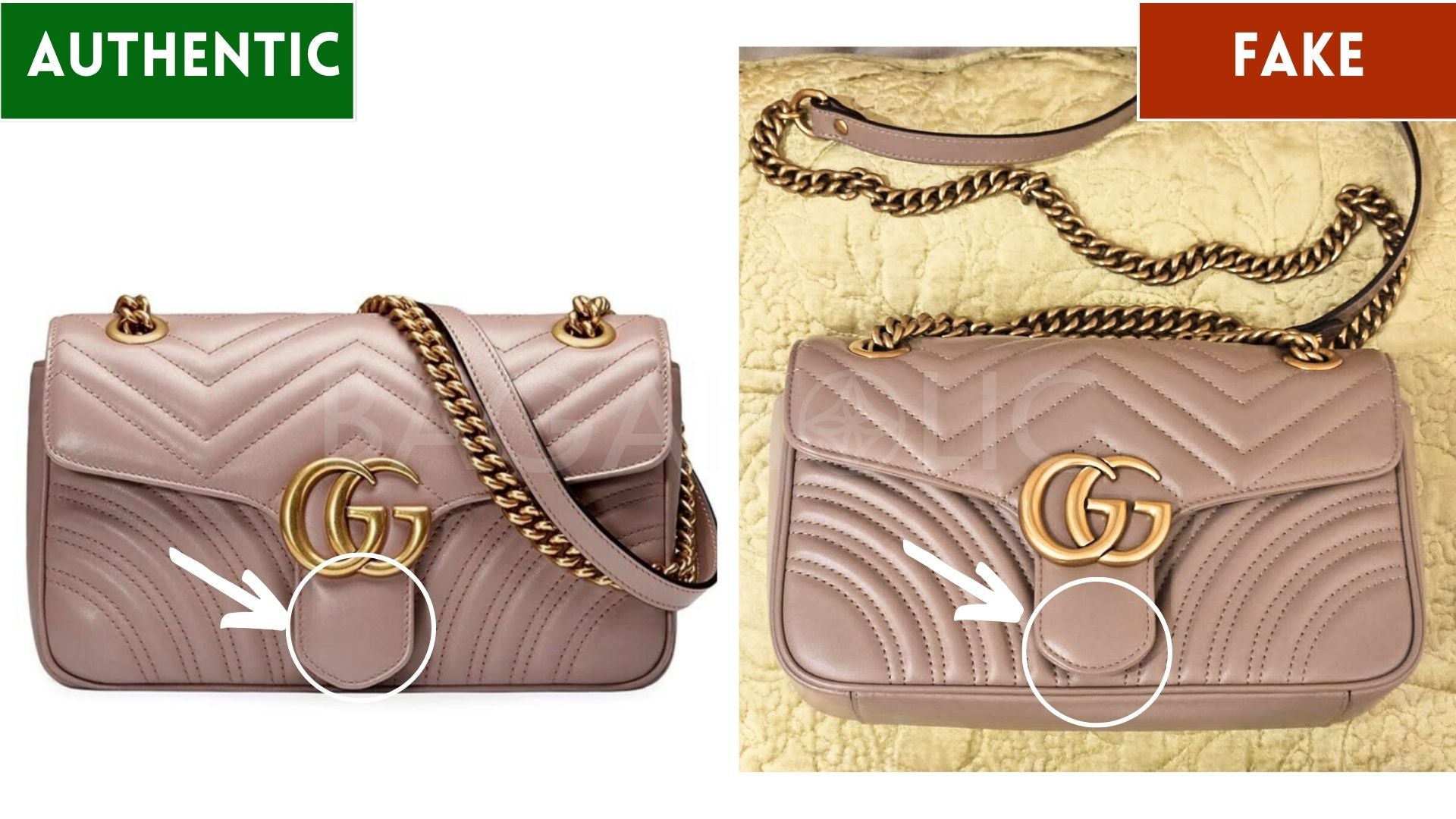 Come capire se una borsa Gucci Marmont è reale - pelle