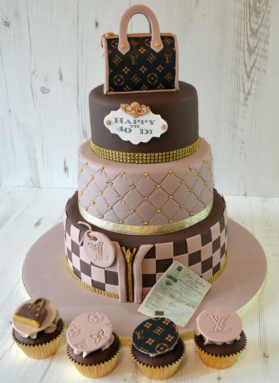 Louie Vuitton Themed Birthday Cake With Mini Handbags