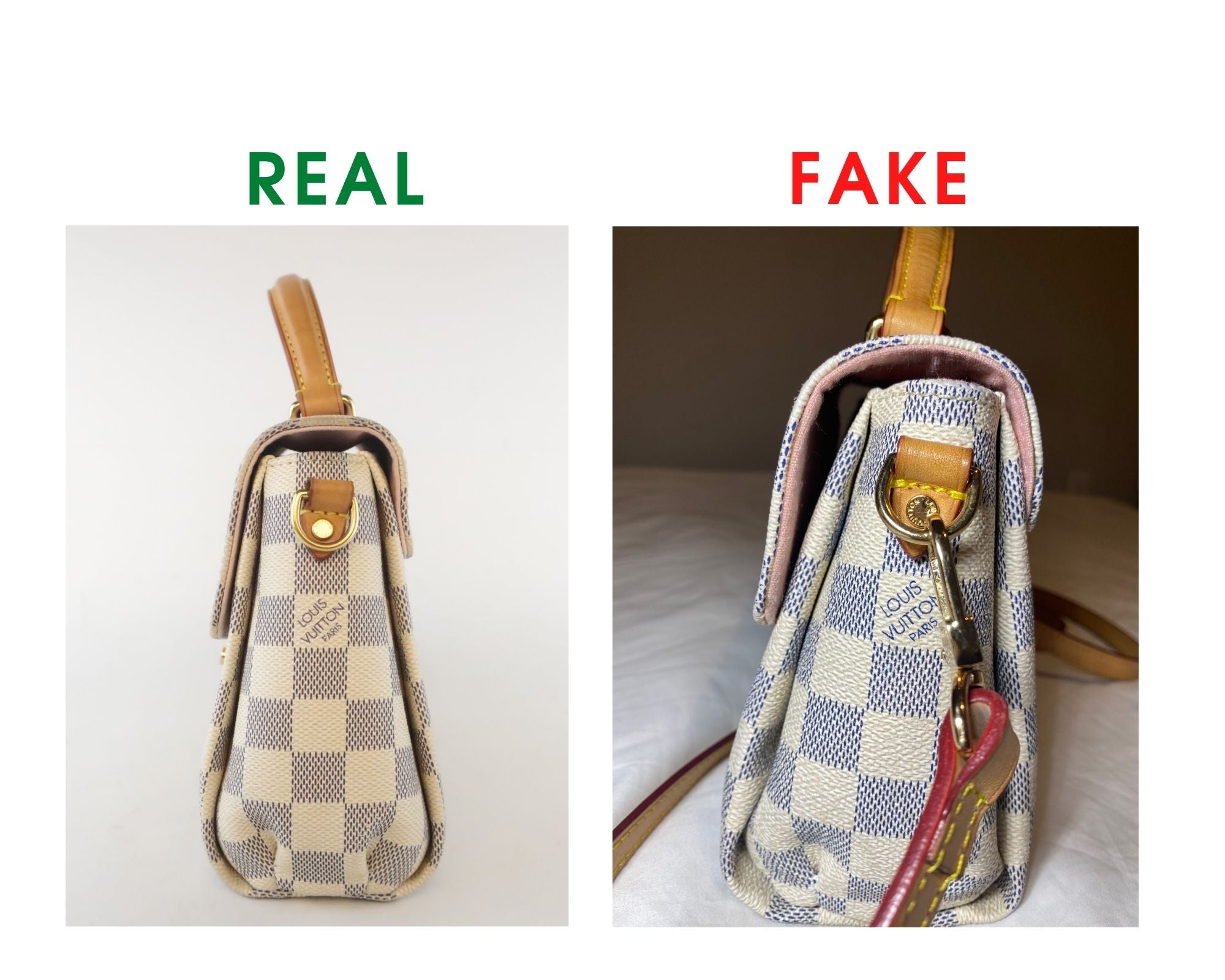 Revisión de bolsas de Louis Vuitton Croisette y Comparación Real Vs Fake (con fotos reales) Hebilla de cuero