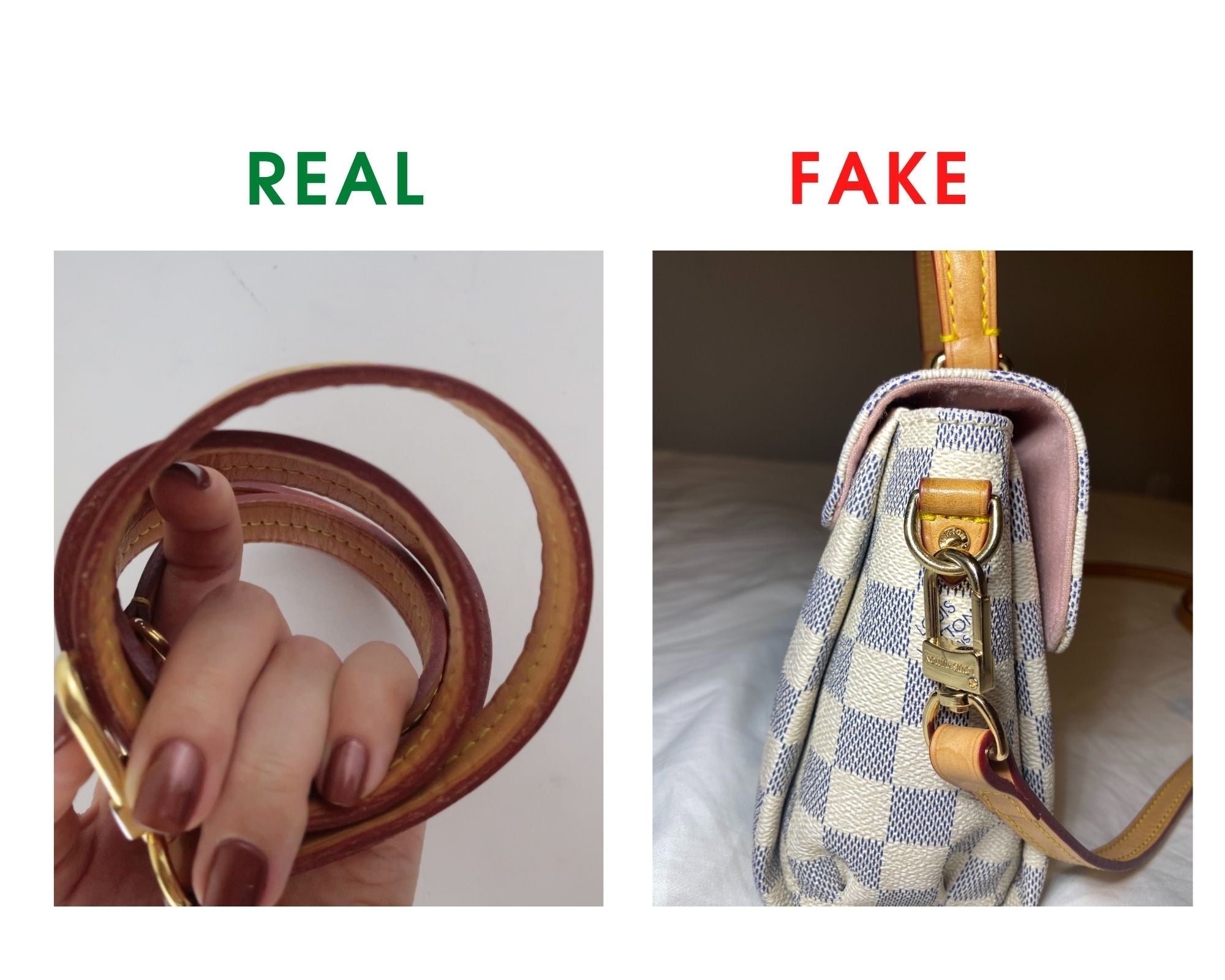 Revisión de la bolsa de Louis Vuitton Croisette y una comparación real vs falsa (con fotos reales) Correa para el hombro