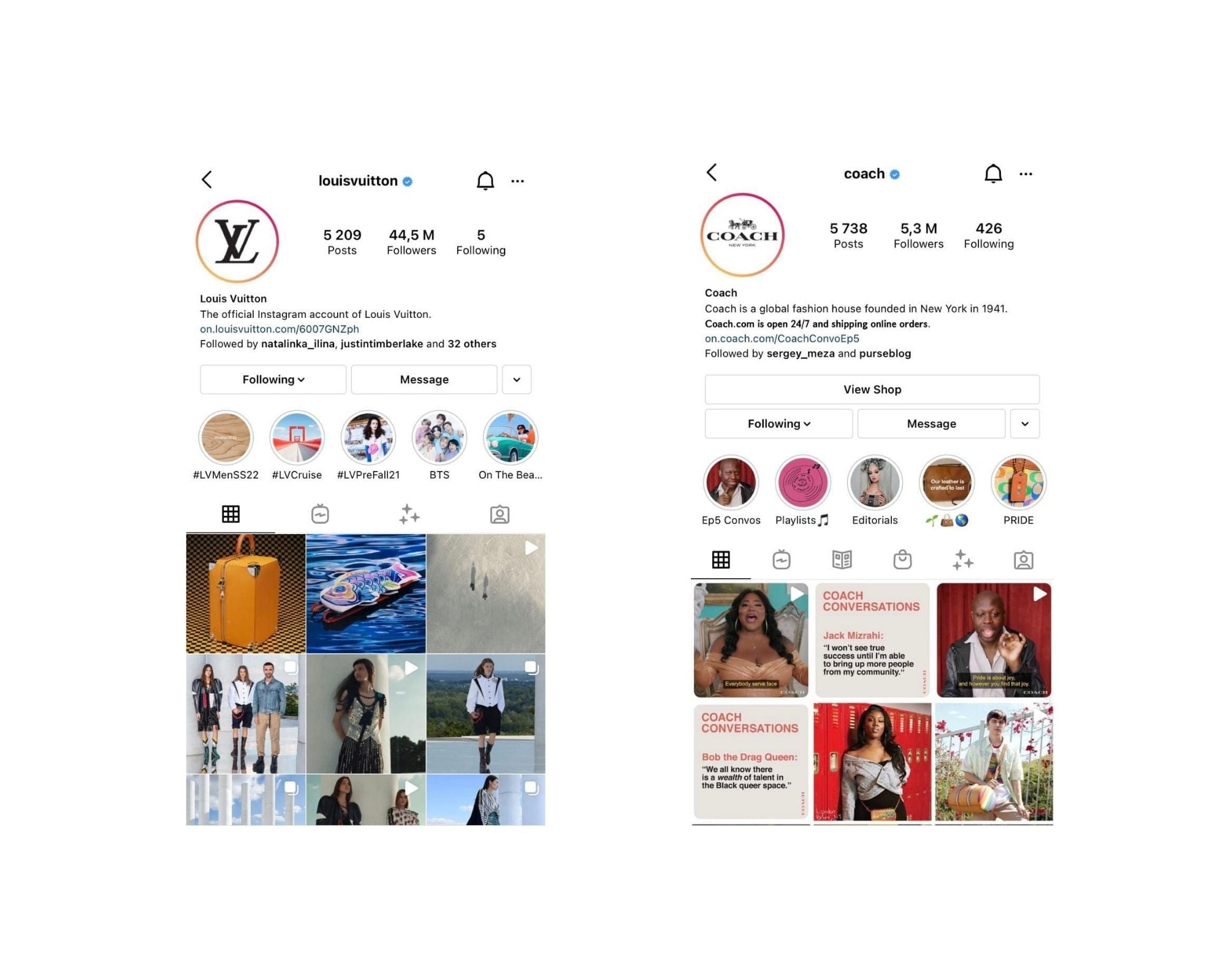 Which Brand Is Better: Louis Vuitton vs Coach social media