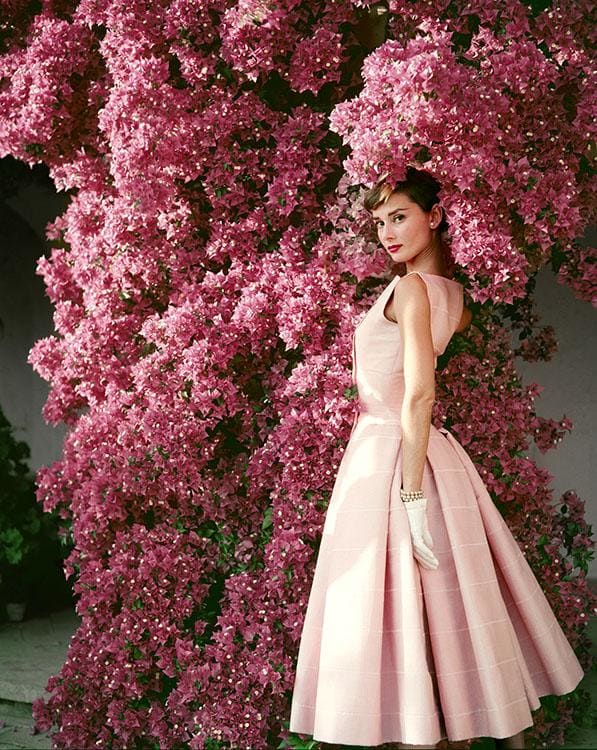 new look by dior audrey hepburn pink dress with gloves