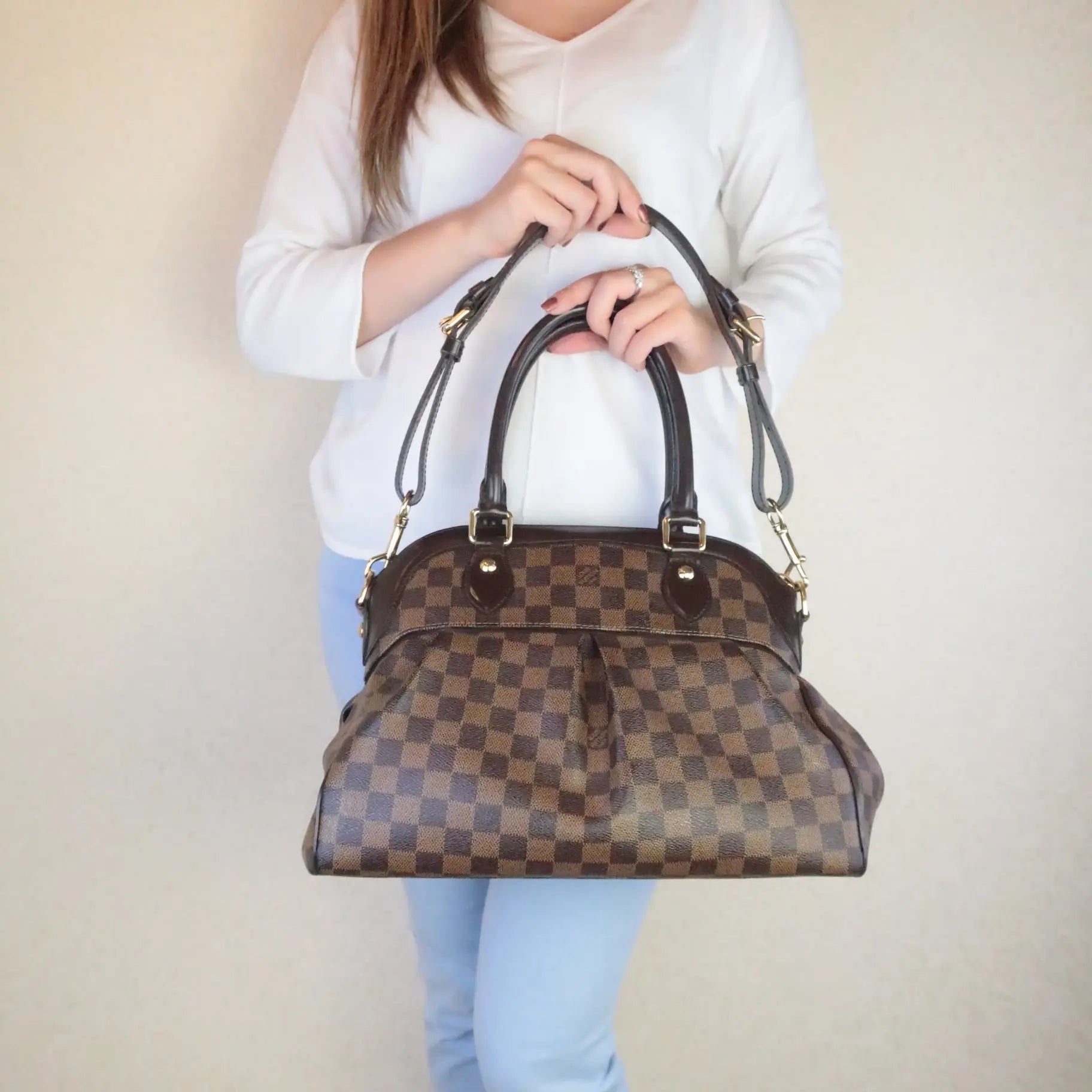 Louis Vuitton Trevi Handbag Damier PM Brown 2 Way Satchel Crossbody