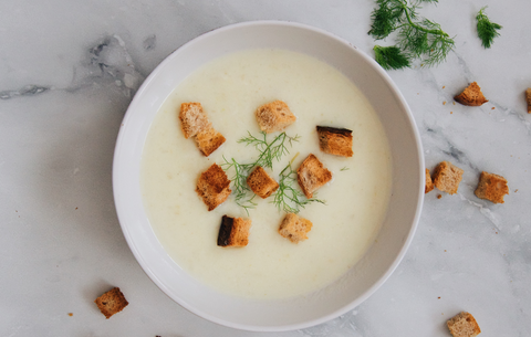 Cauliflower & Cheese Soup with Croutons