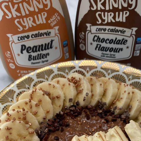 Chocolate and peanut butter porridge made with our Peanut Butter #NotGuilty Zero Calorie Sugar Free Syrup