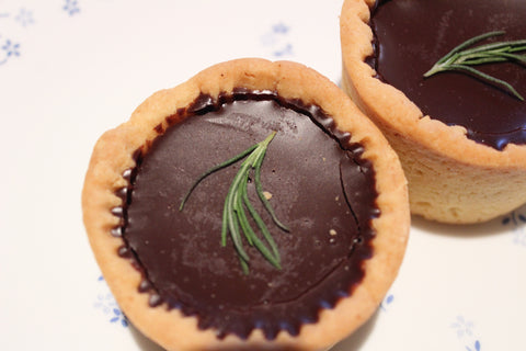 hazelnut chocolate tarts with decorative centres