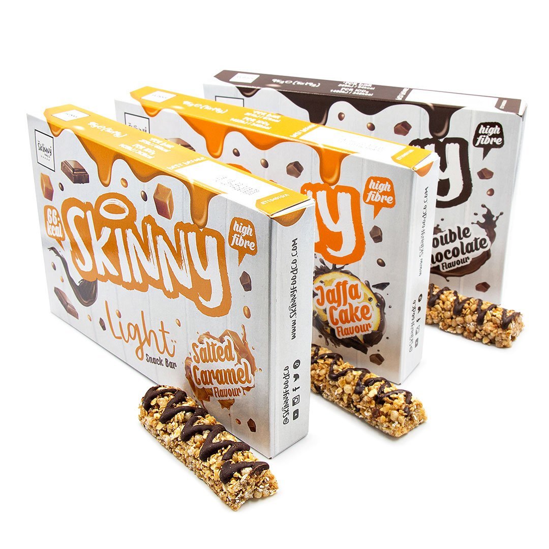 Pakaĵo de Skinny Light Snack Bars - Malpli ol 70 Kalorioj (Ĉiuj 3 Gustoj) - theskinnyfoodco