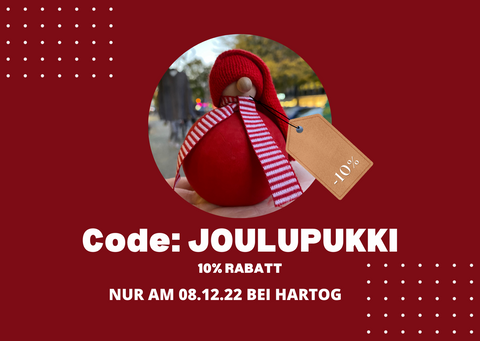 Code: JOULUPKKI für 10% Rabatt bei HARTOG am 08.12. im Online-Shop und vor Ort! 