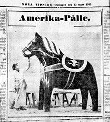 Das große Dalapferd in den Medien. Foto: Mora Tidning 15/3 1939