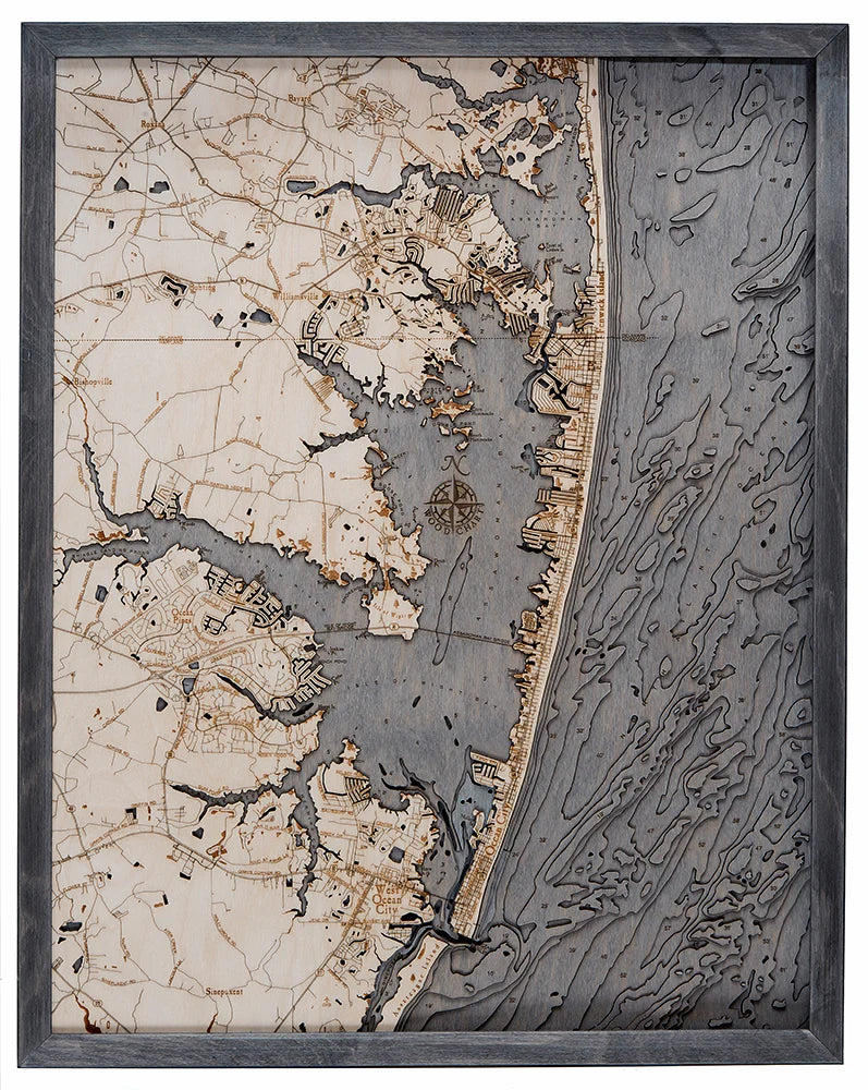 Large 24.5" x 31" 3-D Nautical Wood Chart of Ocean City, Maryland