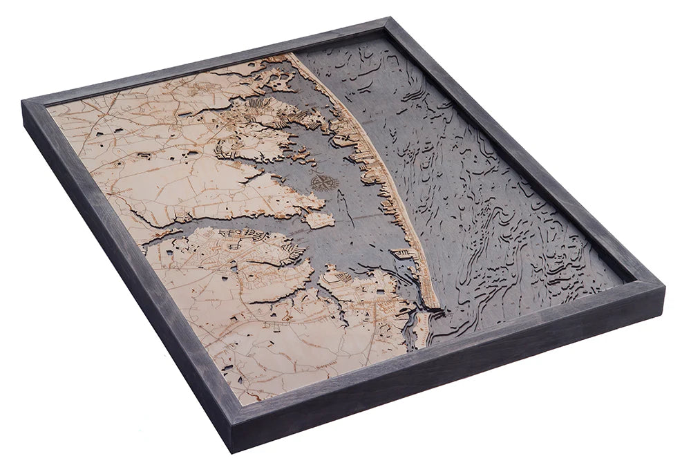 Large 24.5" x 31" 3-D Nautical Wood Chart of Ocean City, Maryland