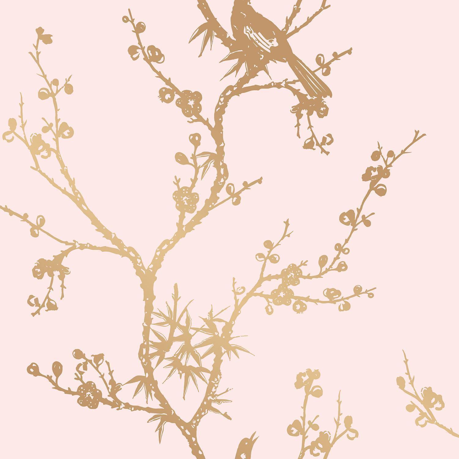 Cynthia Rowley Bird Watching Rose Pink & Gold Peel and Stick Wallpaper