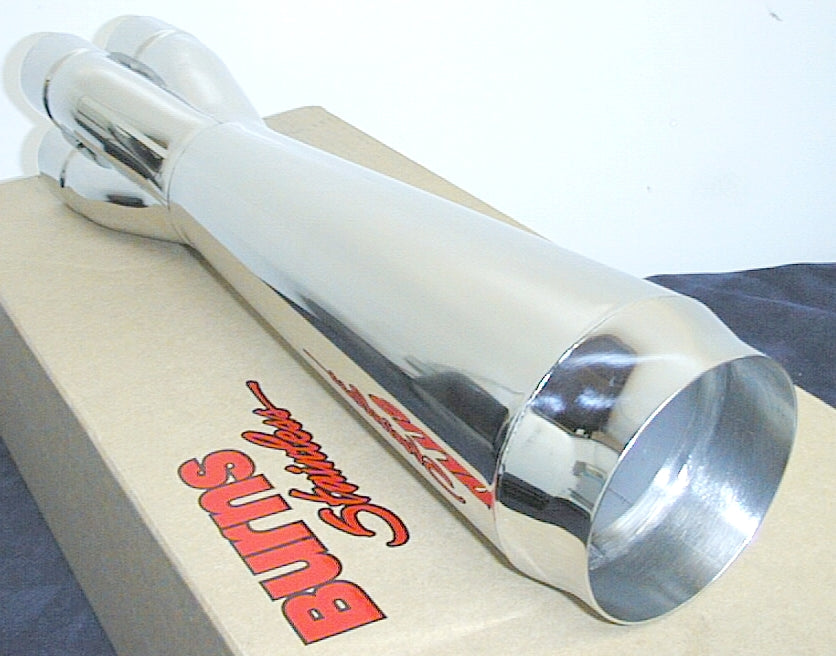 321 Stainless Steel Reverse Cone Megaphone Muffler with 4 into 1 collector.