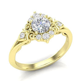 An Aurosi Jewels yellow-gold filigree vintage halo ring.