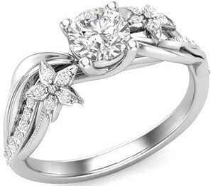 White gold twisted floral engagement ring