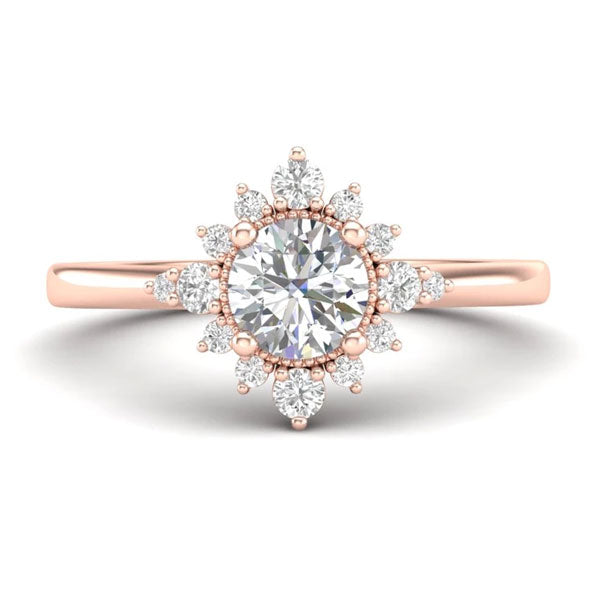 A halo-style, rose gold unique engagement ring from Aurosi Jewels