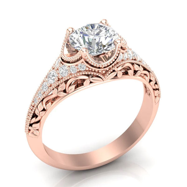 A vintage-style, rose gold unique engagement ring from Aurosi Jewels