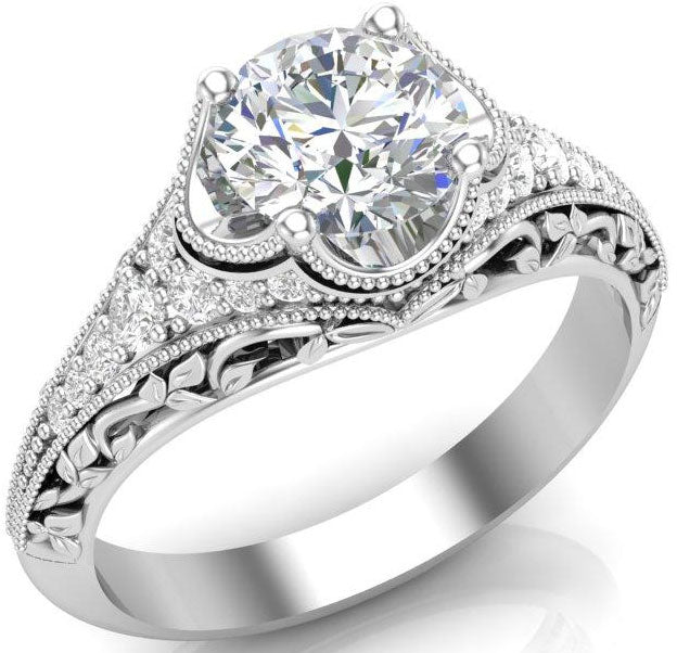 Vintage style white gold engagement ring