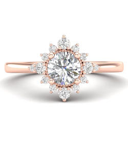 Uniquely shaped rose gold halo engagement ring