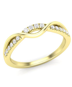 Yellow gold and diamond curved trending wedding rings