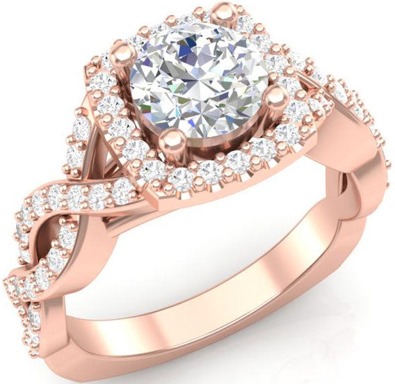 Rose gold square halo-style engagement ring