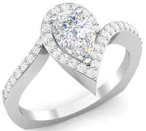 Unique, tear drop style halo engagement ring
