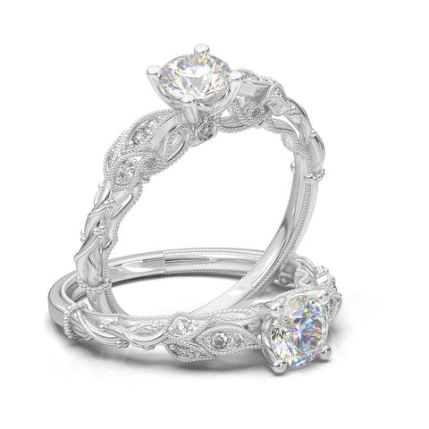 white gold floral vine engagement ring