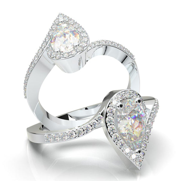 white gold Pear halo ring
