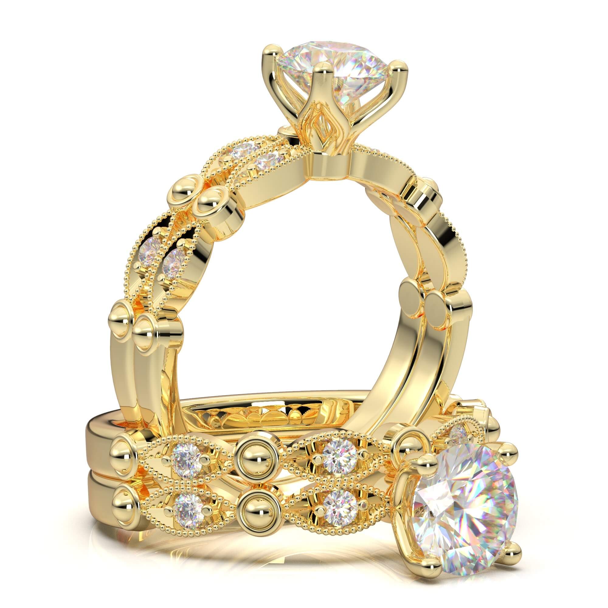 yellow gold engagement ring and wedding band set