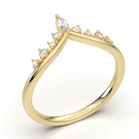 Yellow Gold V-Band Curved Crown Marquise Band