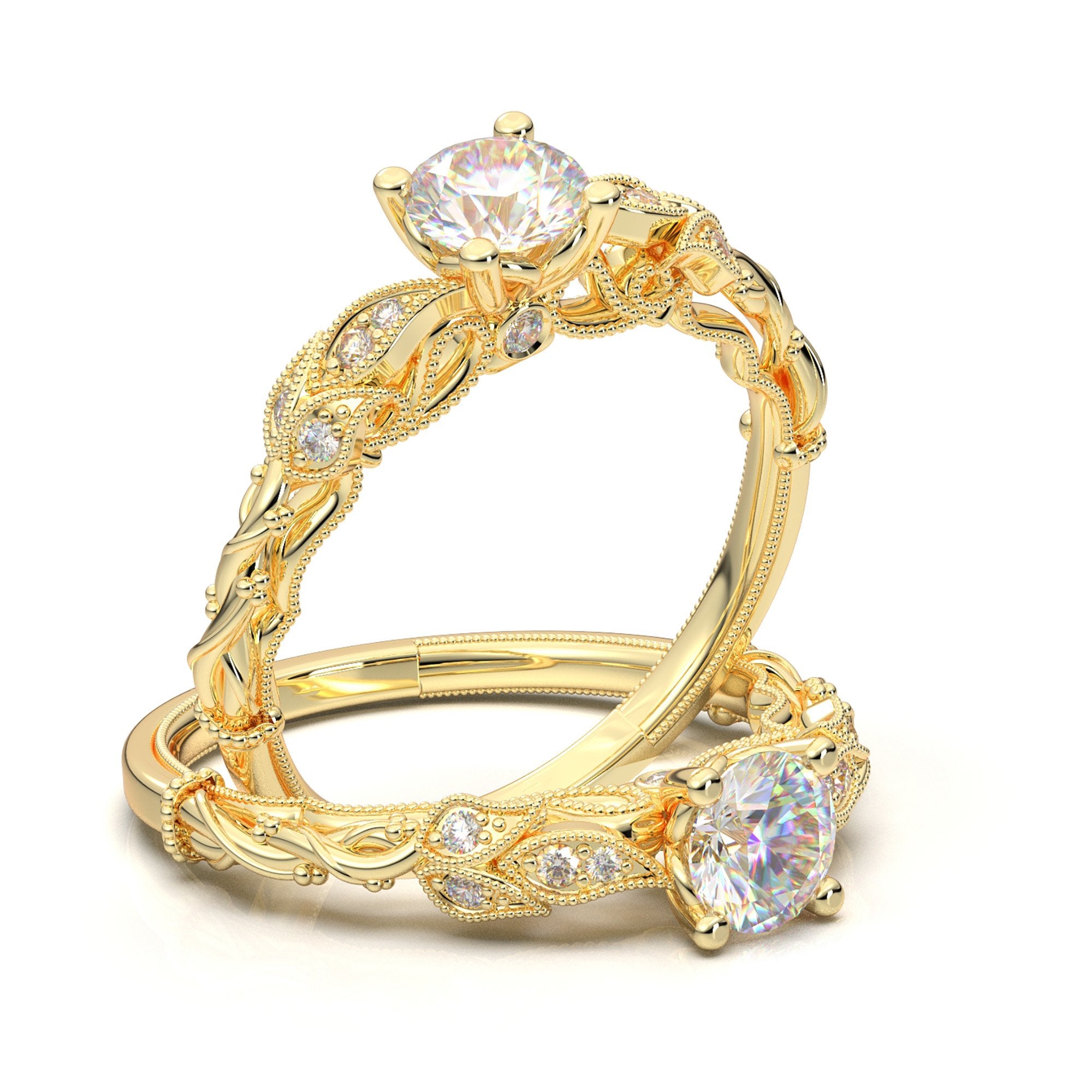 glamorous yellow gold floral vine ring