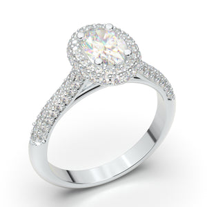 White Gold Pave Oval Halo Ring | Try at Home | Aurosi Jewels