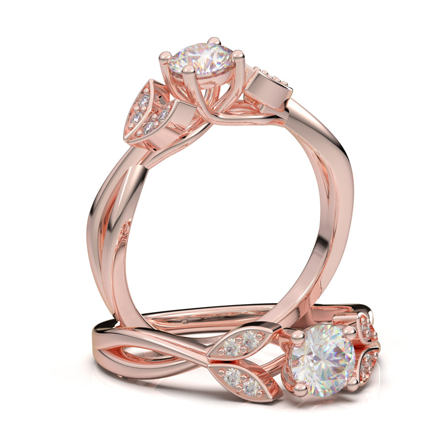 Rose Gold Floral Twist Marquise Design Ring