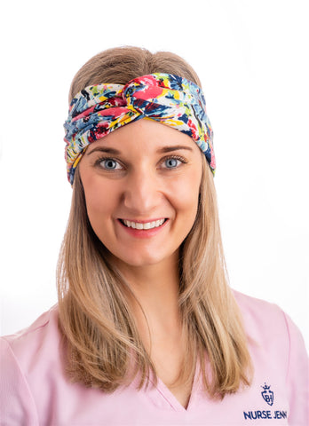 Floral Björn Hall Headband With Buttons for Mask