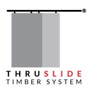 Grey logo showing sliding doors and text: THRUSLIDE TIMBER SYSTEM