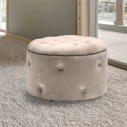 cleo beige round velvet ottoman storage 