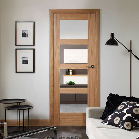 Shaker Oak 4 Pane Door - Clear Glass