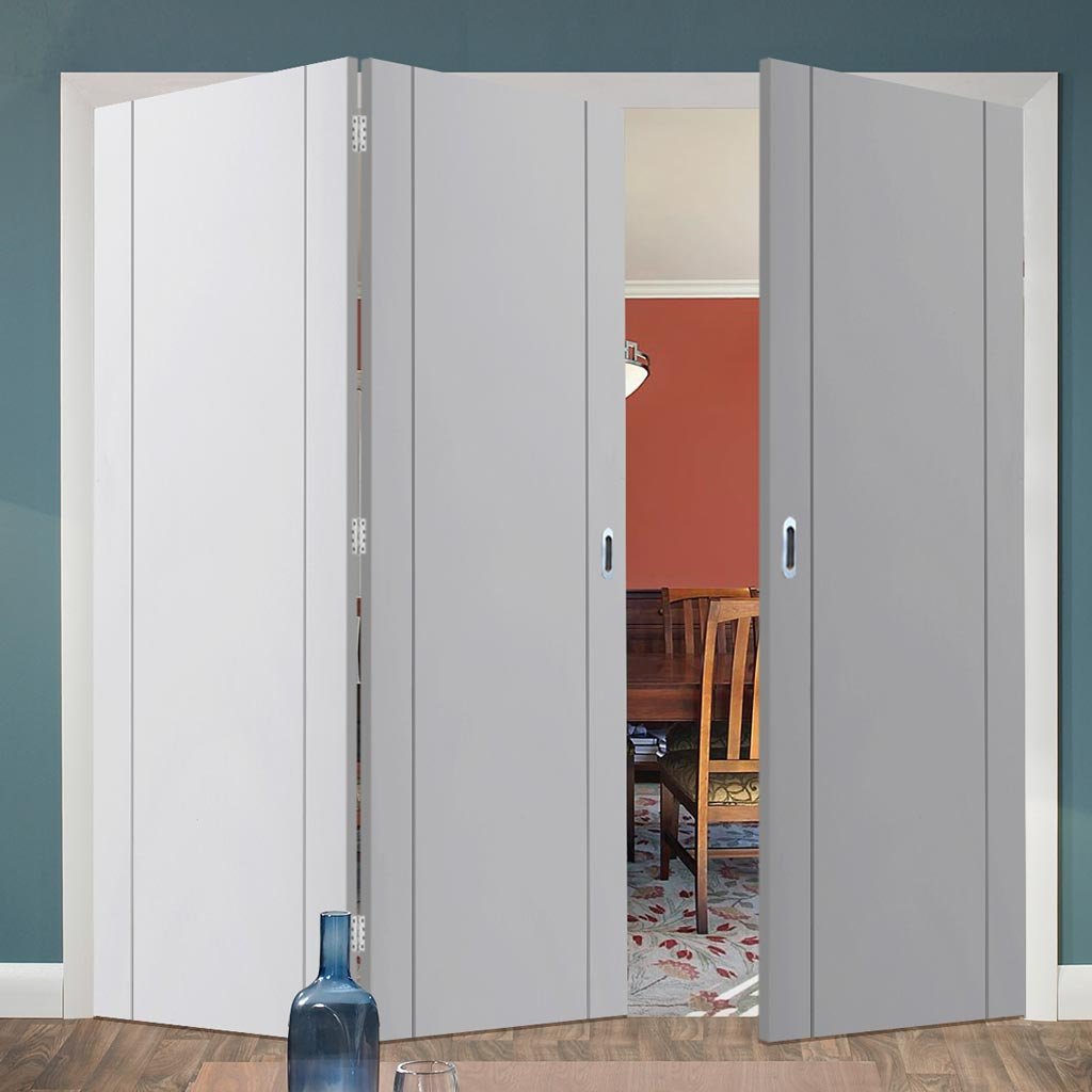 Three Folding Doors & Frame Kit - Forli White Flush 2+1 - Aluminium Inlay - Prefinished