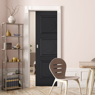 Image: Antwerp 3 Panel Black Primed Single Evokit Pocket Door