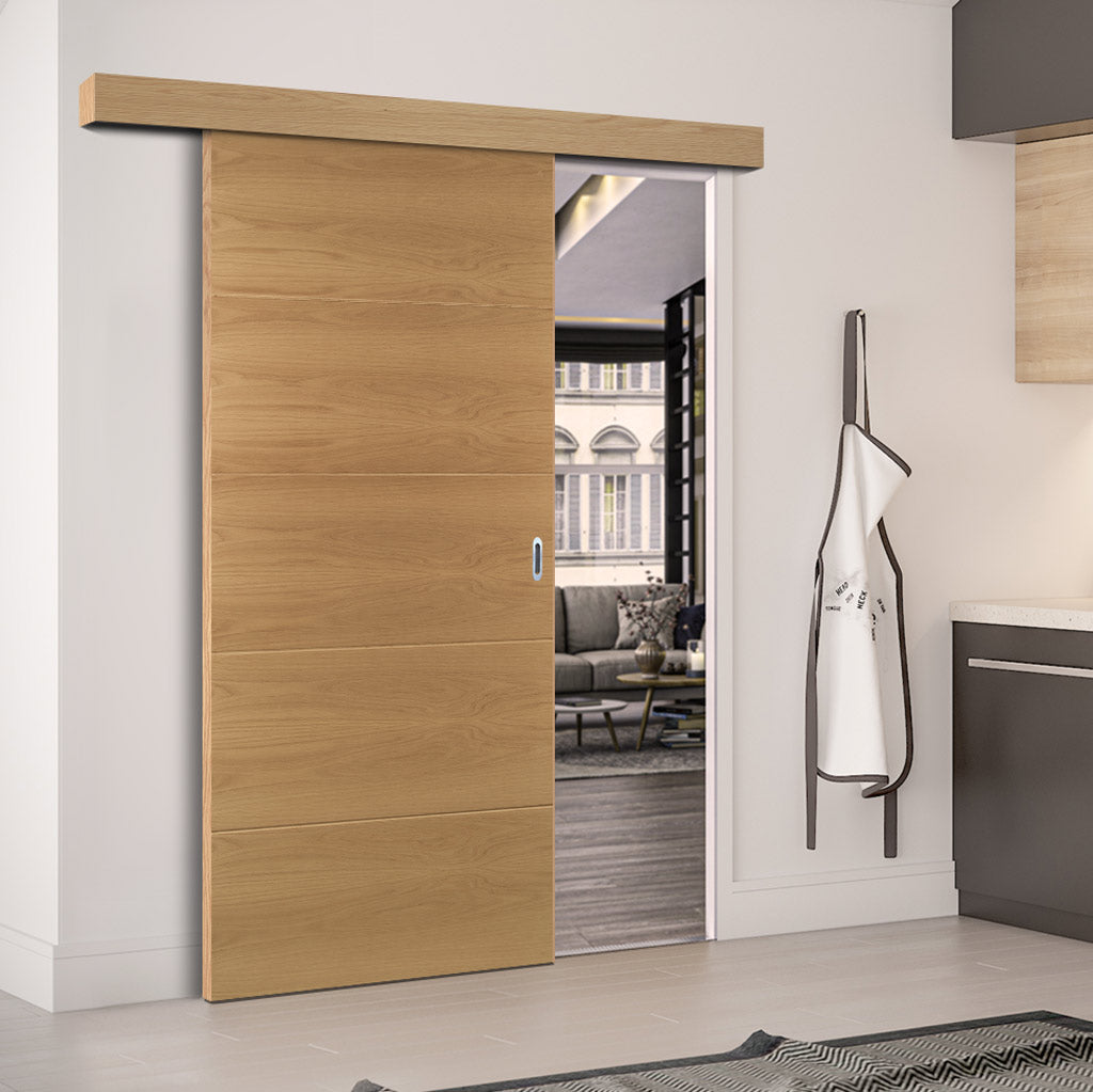 Single Sliding Door And Wall Track Augusta Real American White Oak Cro