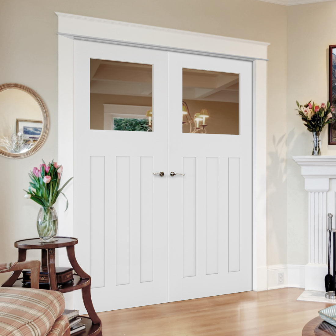 Bespoke Cambridge White Primed Period Door Pair - Clear Glass