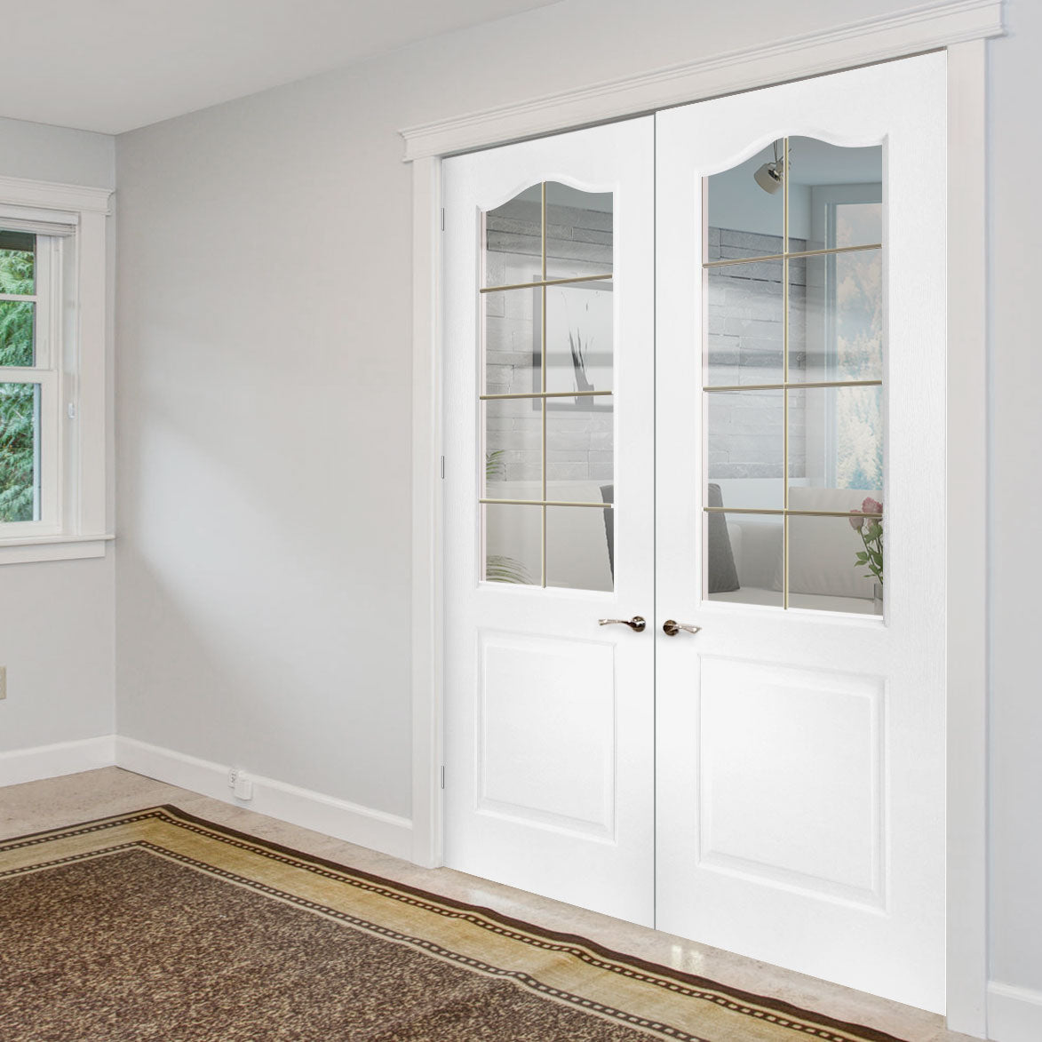 Classic Grained PVC Door Pair - Georgian Style Leaded Glass