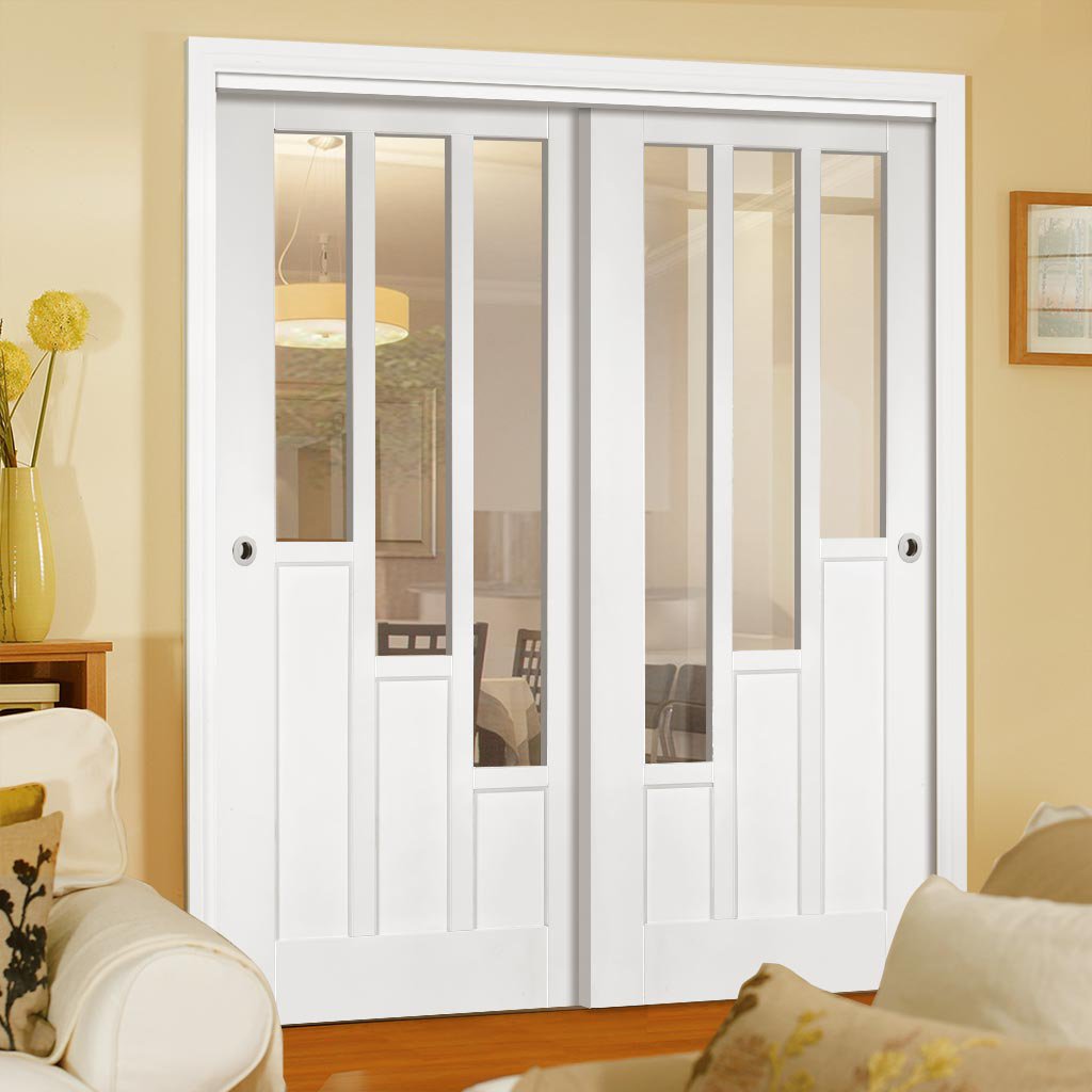 Two Sliding Doors And Frame Kit Coventry Door Clear Glass White Primed